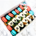 Macarons + Chocolate Dipped Strawberries Gift Box in White, Blue & Red